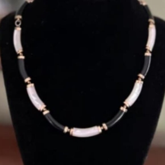 Mother of Pearl & Onyx Bar Link Necklace